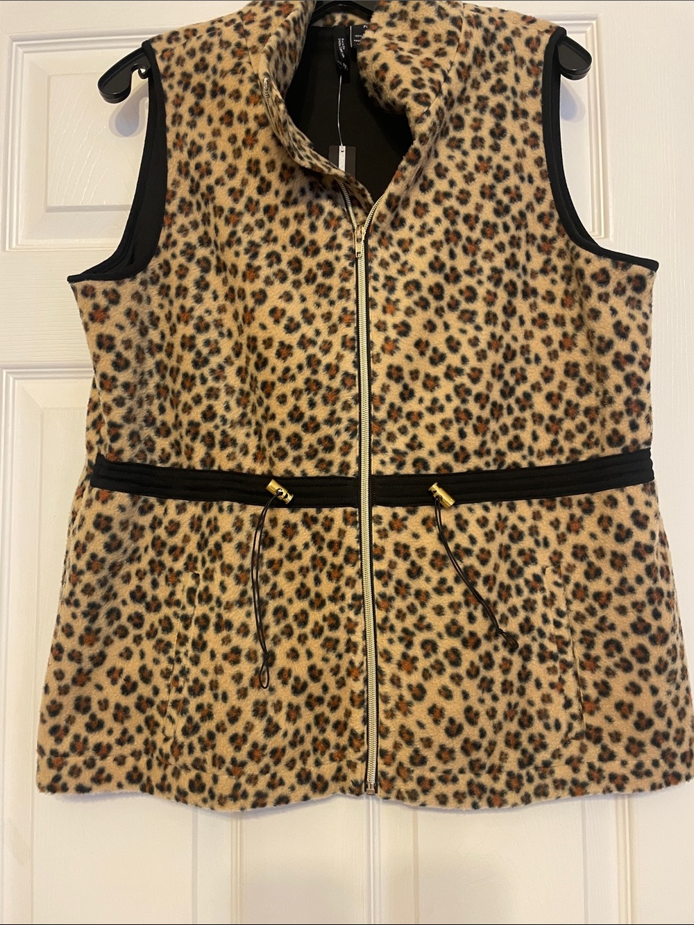 New Directions Leopard Print Sleeveless Zip Vest -